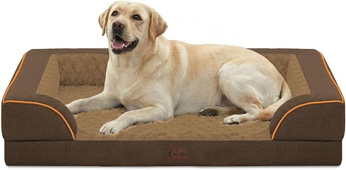 Orthopedic Dog Beds for Extra Large Sized Dogs 45x35 Inch, XL Waterproof Egg Crate Foam Dog Sofa Bed with Removable Washable Cover Big Pet Couch with Bolster & Non-Slip Bottom, Brown