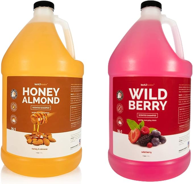 Bark2Basics Wild Berry Dog Shampoo and Honey & Almond Dog Shampoo Bundle | Unique Herbal Blends, Naturally Derived Ingredients, Sensitive, Gentle, Soothes Dry and Irritated Pet Skin