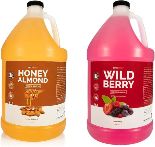 Bark2Basics Wild Berry Dog Shampoo and Honey & Almond Dog Shampoo Bundle | Unique Herbal Blends, Naturally Derived Ingredients, Sensitive, Gentle, Soothes Dry and Irritated Pet Skin