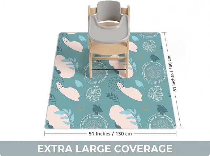 Splat Mat for Under High Chair/Arts/Crafts, WOMUMON Washable Spill Mat Waterproof Anti-Slip Floor Protector Splash Mat, Messy Mat and Table Cloth