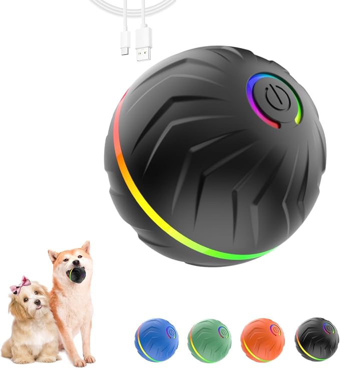 Interactive Dog Toys Ball, Moving Activated Automatic Bouncing Rolling Dog Balls with Led Lights, Smart Interactive Dog Toy for Puppy/Small/Medium Dogs & USB Random Style