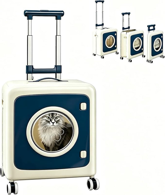 Pet Carrier with Wheels Breathable Cat Carrier 3-Level Adjustable Handle 360° Wheels Pet Travel Carrier for Cats & Small Dogs Detachable Multi-Use Cat Carrier for Outdoor, Travel (Beige Blue)