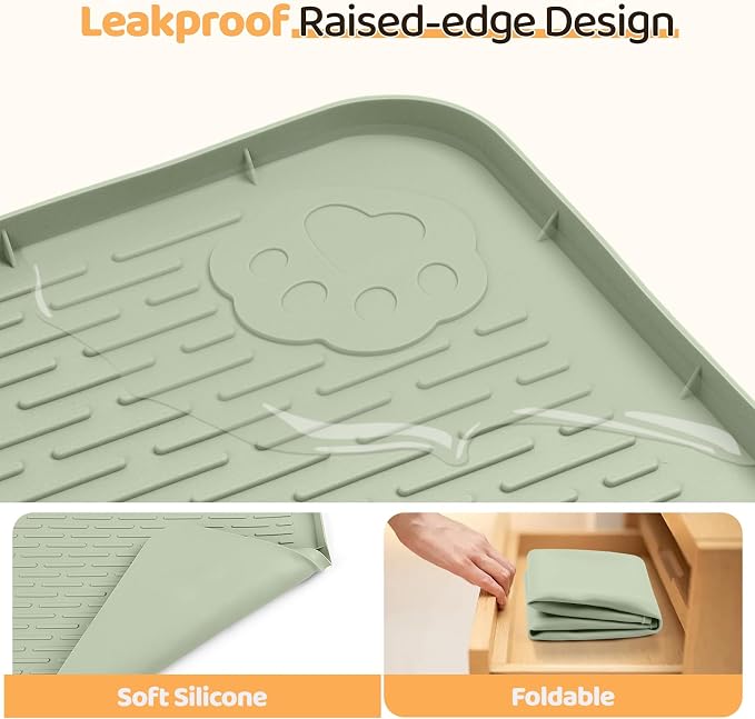 Dog Food Mat, Extra Large 40" x 40" Silicone Pet Feeding Mat with Raised Edge Pet Placemat for Small, Medium, and Large Pets Non-Slip, Easy to Clean (Green)