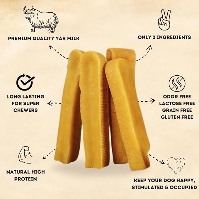 Yak Cheese Himalayan Dog Chews – Long-Lasting Natural Chews for Aggressive Chewers – 2-Ingredient, High Protein, Odorless, Dental Health Treats for Dogs (Large, 12 Pack)