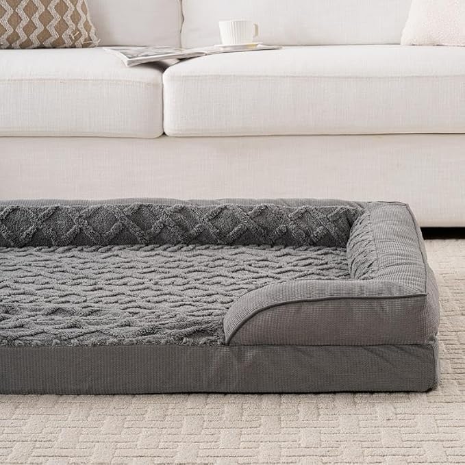 Dog Bed, Waterproof C-Shaped Pet Sofa with Removable Washable Cover, Non-Slip Bottom, Quilted Comfort Couch for All Dog and Cat Breeds (Dark Gray, 42" x 32" x 6.5")