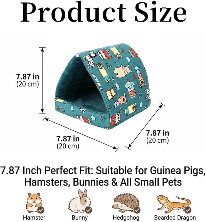 Guinea Pig Hideout 4 Pack, Washable Fleece Small Animal Bed & Tunnel, Cozy Guinea Pig House Cage Accessories for Bunny, Hedgehog, Chinchilla, Hamster, Ferret (Greenery,7.9 in)