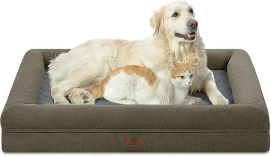 Yiruk XL Orthopedic Dog Bed for Large Dogs, Extra Large Waterproof Dog Bed with Removable Washable Cover, 4-Sides Bolster Support Pet Couch Sofa with Non-Slip Bottom, Forest Green