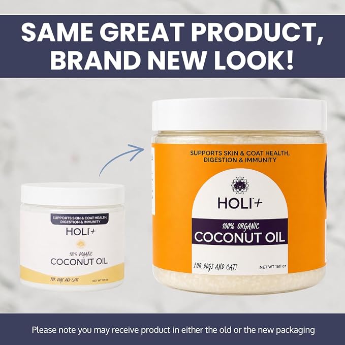 HOLI 100% Organic Coconut Oil for Dogs & Cats – Cold-Pressed Coconut Oil for Dogs Skin & Coat, Itchy Skin, Hot Spot Relief & Paw Balm – MCT Lauric Supplement, Non-GMO, Pet Safe - 16oz