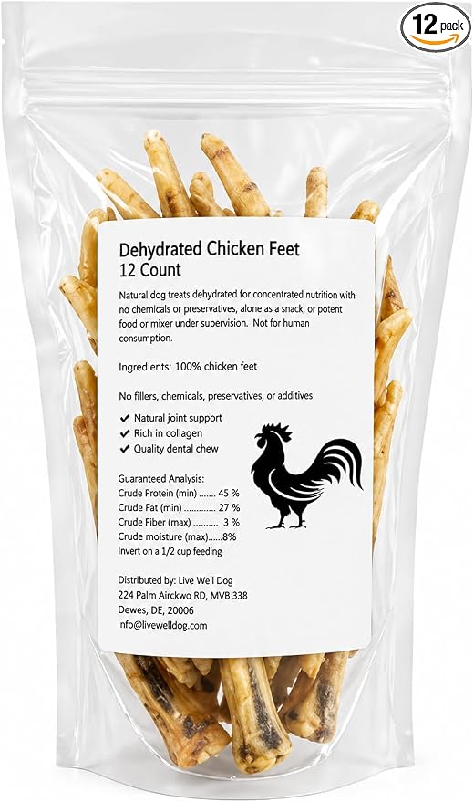 Chicken Feet Dog Chews (Dehydrated) for Dogs 12 Count | Natural Joint Support Treats | Single Ingredient, Crunchy Dental Chew