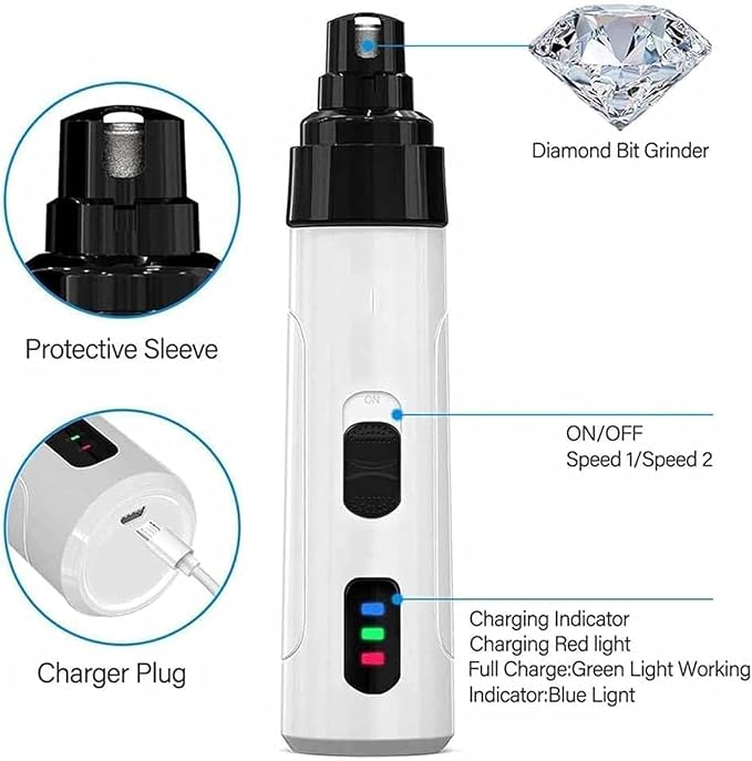 Silent Groom Pro Nail Grinder, Dog Nail Trimmer Grinders,Super Quiet Pet Paws Grooming Smoothing Tool,Rechargeable USB Charging Pet Nail Grinder for Small Medium Large Dogs & Cats