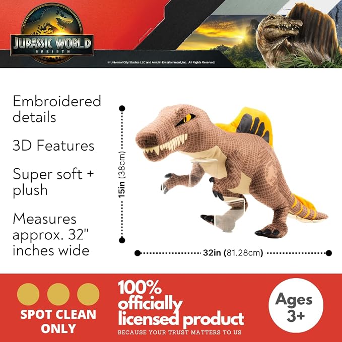 Jurassic World Rebirth Spinosaurus Cuddle Pillow, Kids Bedding Super Soft Plush Pillow, (Officially Licensed Product) By Franco