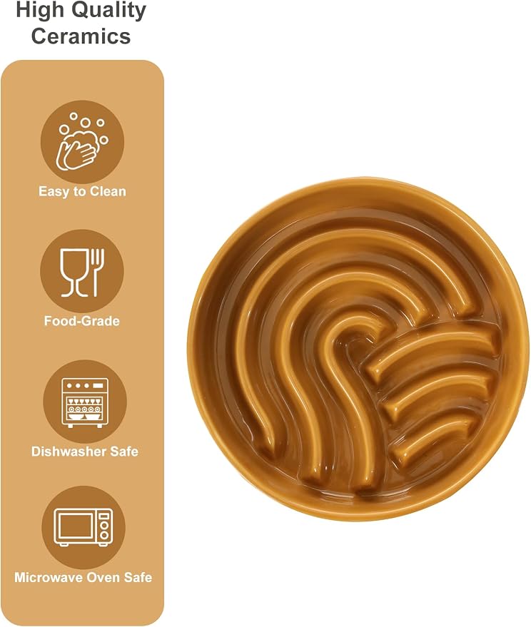 Ceramic Slow Feeder Dog Bowl, Maze Puzzle Non-Slip Silicone Base Stoneware Bowl for Small Medium Dogs, Heavy Duty Anti-Bloat Dog Food Bowl Dishwasher Safe – Orange, Small