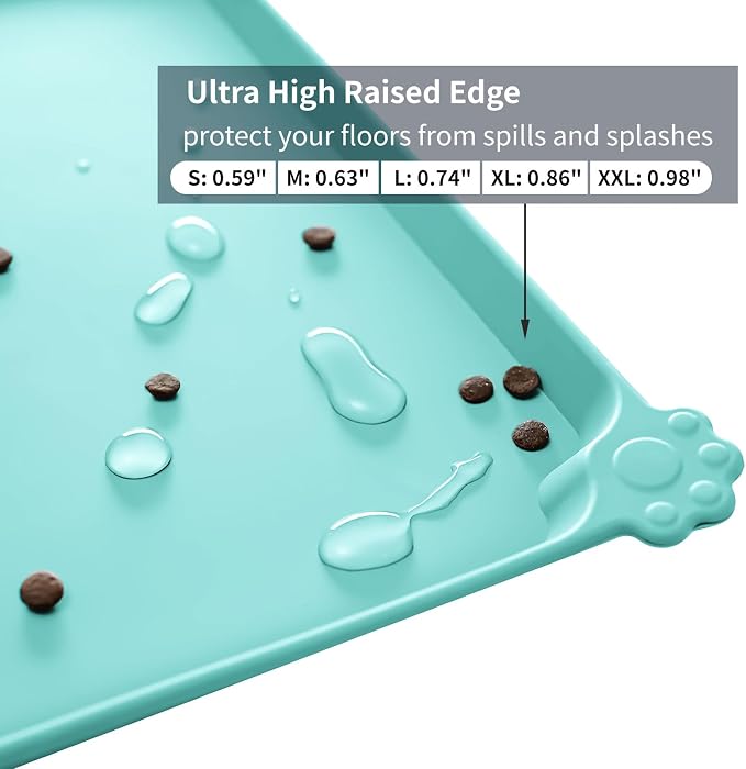 Reopet Silicone Pet Feeding Mat - Waterproof & Non-Slip Dog Cat Placemat | High Raised Edges Prevent Food & Water Spills to Protect Floors, Easy to Clean, Fit for Dog Cat Bowls