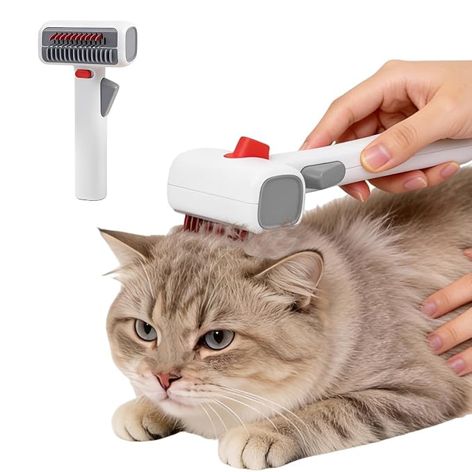 2 in 1 Pet Dematting & Deshedding Brush, One-Click Self Cleaning Dog Cat Grooming Comb with Safety Lock & Protective Cover, 2mm Safe Blade Pet Hair Remover for Dogs Cats Rabbits