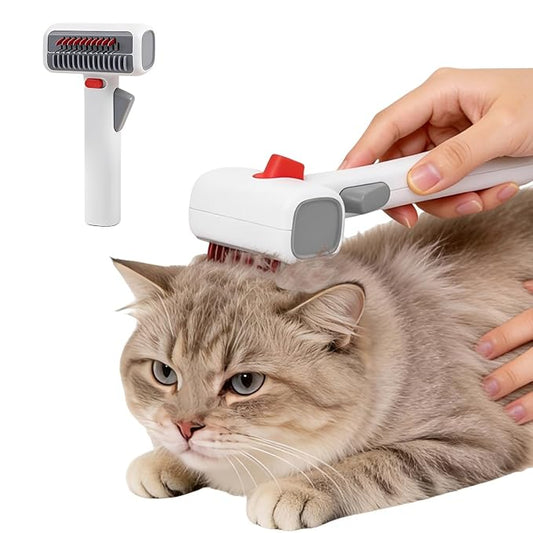 2 in 1 Pet Dematting & Deshedding Brush, One-Click Self Cleaning Dog Cat Grooming Comb with Safety Lock & Protective Cover, 2mm Safe Blade Pet Hair Remover for Dogs Cats Rabbits
