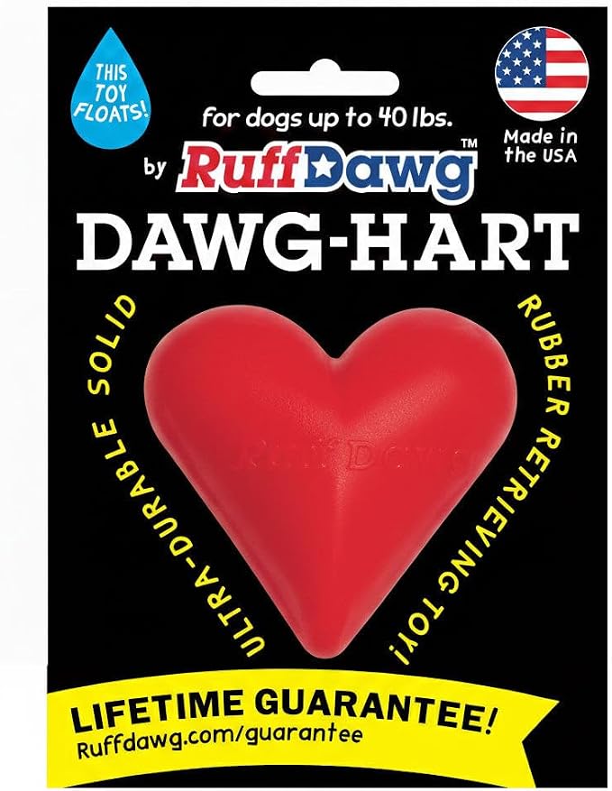 Ruff Dawg Indestructible Dawg-Hart (Heart) Medium 3” – Heavy-Duty Solid Rubber Dog Fetch Toy for Dogs Under 40 lbs – Floats & Crazy Bounce – Made in USA – Assorted Neon Colors