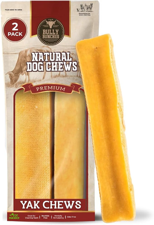 Bully Bunches Large Authentic Yak Cheese Himalayan Chews for Large Dogs & Heavy Chewers - All Natural Dog Treat Dental Chews, Made with Real Yak Milk - Lactose & Rawhide Free (2 Pk)