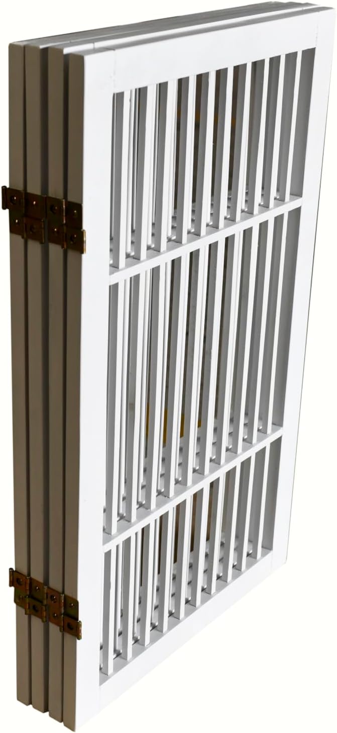 Urnporium Pet Dog Gate Freestanding, Strong Durable Folding Wooden Fence, Portable Acacia Hardwood Safety Barrier for Indoor & Outdoor Use (White Pet Gate, 4 Panel 30" Tall)