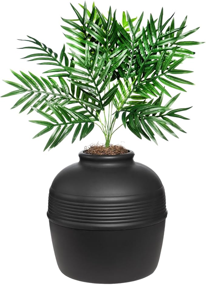 Good Pet Stuff Original Hidden Litter Box Planter, Decorative Cat Litter Enclosure, Carbon Filter, Faux Plant, Round Design, Easy to Clean, Base Kit, Palm Plant, Charcoal Black