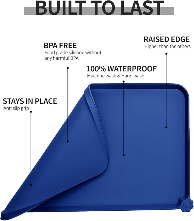 Reopet Silicone Pet Feeding Mat - Waterproof & Non-Slip Dog Cat Placemat | High Raised Edges Prevent Food & Water Spills to Protect Floors, Easy to Clean, Fit for Dog Cat Bowls