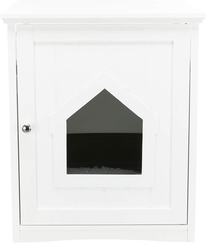 Trixie Furniture Litter Box Enclosure (White) Hidden Litter Box for Cats with Shelf, Classic Style, Big Front Door for Easy Cleaning, Large Hole for Convenient Entry, Use As Side Table or Nightstand