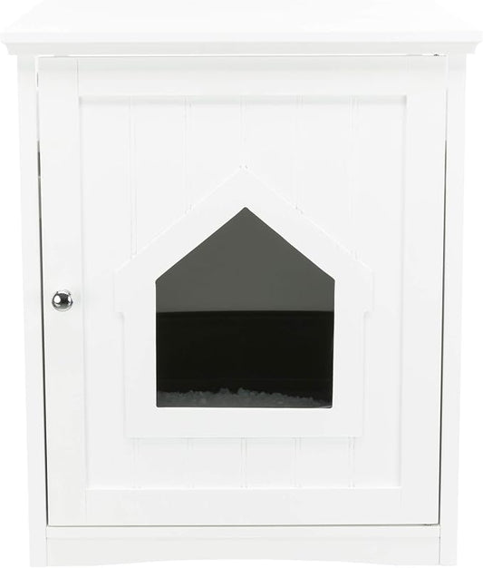 Trixie Furniture Litter Box Enclosure (White) Hidden Litter Box for Cats with Shelf, Classic Style, Big Front Door for Easy Cleaning, Large Hole for Convenient Entry, Use As Side Table or Nightstand