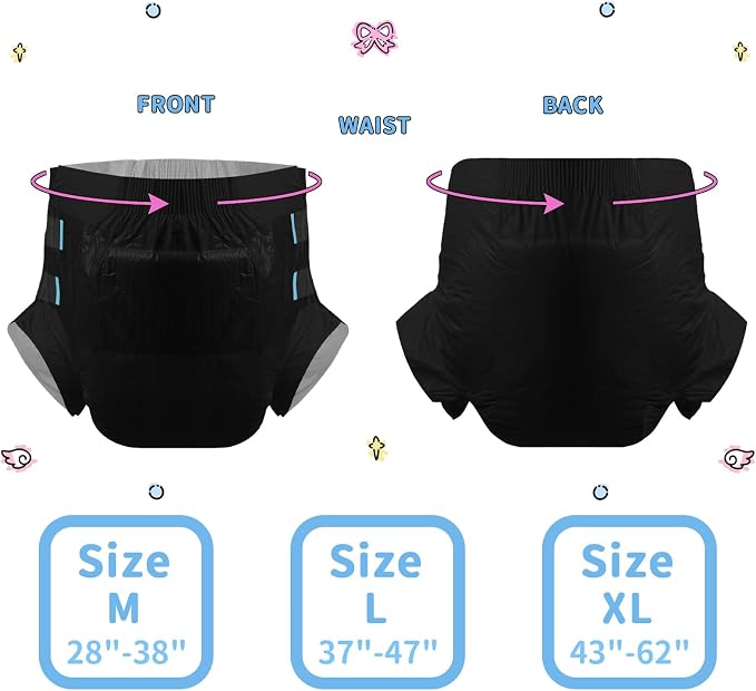 CutiePlusU Disposable Diaper Protective Underwear Absorbent Briefs - Black 10 Pieces(Large 37"-47")
