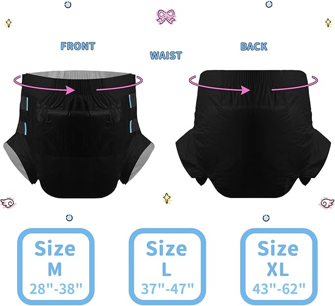CutiePlusU Disposable Diaper Protective Underwear Absorbent Briefs - Black 10 Pieces