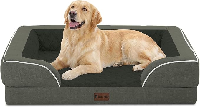 Orthopedic Dog Beds for Large Medium Sized Dogs 36x27 Inch, Medium Waterproof Memory Foam Dog Sofa Bed with Removable Washable Cover Pet Couch with Bolster, Dark Green