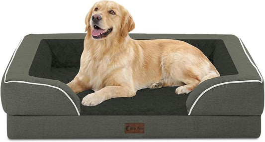 Orthopedic Dog Beds for Large Medium Sized Dogs 36x27 Inch, Medium Waterproof Memory Foam Dog Sofa Bed with Removable Washable Cover Pet Couch with Bolster, Dark Green