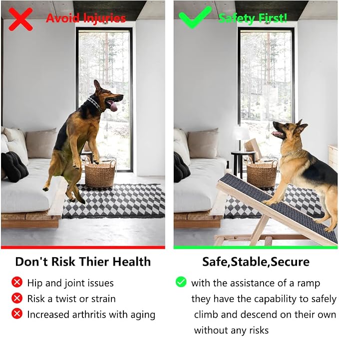 Dog Ramps for High Bed, Foldable Small to Large Dog Ramp with Non-Slip Pad for Sofa, Adjustable Height from 12'' to 16", Portable Pet Ramp to Get on Bed