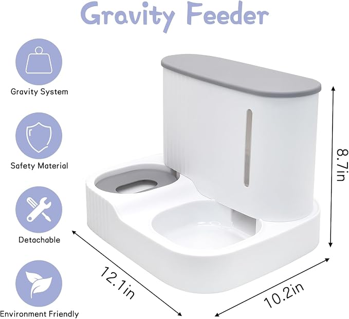 Kathson Automatic 2 in 1 Cat Feeder and Water Dispenser, Gravity Feed Pet Feeder for Indoor & Outdoor Cats (Grey)