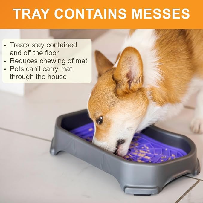 Neater Pets Neat-LIK Dog Lick Mat w/Mess-Proof Tray, Lick Mat for Dogs, Cats, Puppy, Reduces Anxiety & Boredom, Peanut Butter Slow Feeder, Interactive Treat Licking Pad (Purple & Green/Gunmetal)