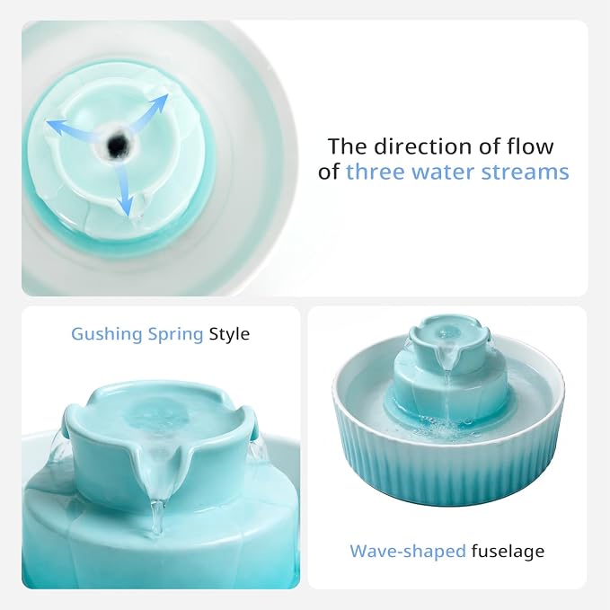 Ceramic Cat Water Fountain, 2.1L/71oz Cupcake Pet Water Fountain for Cats and Dogs, Automatic Pet Drinking Fountain,Double Filtration System, Easy to Clean, 360°Drinking Water (Gradient Blue)