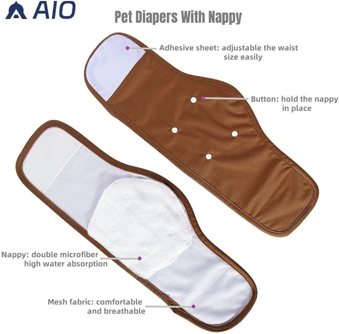 AIO Male Belly Bands for Dogs - Dog Diapers Male -Belly Bands for Male Dogs- High Absorbing Dog Wraps Washable - Reusable Large Doggy Doggie Puppy Dog Diapers