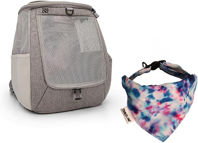 Travel Cat Grey Navigator Carrier Bag with Groovy Bandana Collar - Premium Cat Backpack and Stylish Collar for Travel and Outdoor Use