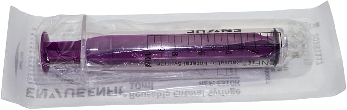 Envue ENFit 10mL Reusable O-Ring bFed Syringe for Tube Feeding, 25-Pack, Purple Plunger