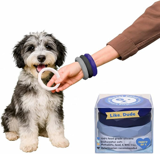 Sweet Paws Wearable Stack - Like Dude Puppy Teether Chew Toy, Small, Blue / Grey