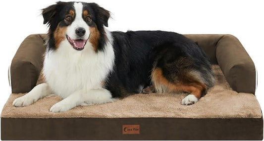 Orthopedic Dog Beds for Medium Sized Dogs, Waterproof Egg Crate Foam Medium Dog Couch Beds for Crate 35x22Inch, Washable Pet Beds with Removable Cover and Nonskid Bottom, Brown