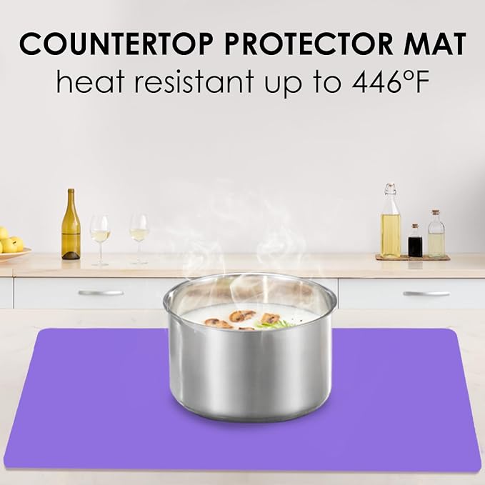 Extra Large Silicone Mats for Kitchen Counter, 27.6'' x 19.7'' Nonskid Silicone Placemats for Kids, Nonstick Purple Silicone Mat for Baking Crafts, Silicone Dab Mat Heat Resistant, 1Pack