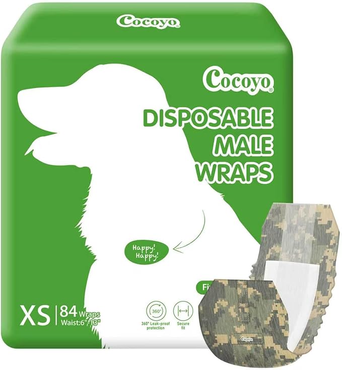 COCOYO Disposable Male Dog Wraps, Extra Small Size, 84 Count, Super Absorbent, Breathable, Wetness Indicator
