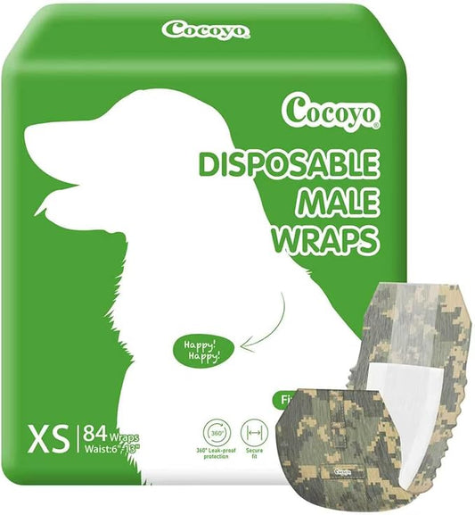 COCOYO Disposable Male Dog Wraps, Extra Small Size, 84 Count, Super Absorbent, Breathable, Wetness Indicator
