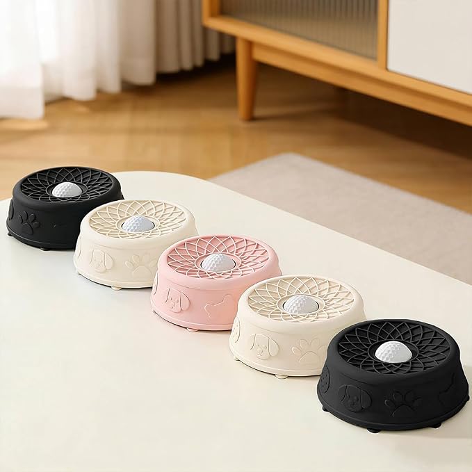 Slow Feeder Dog Bowl with Rolling Ball, No Spill Silicone Pet Lick Bowl for Dogs and Cats, Anti Slip Suction Base, Interactive Pet Feeder for Slower Eating and Cleaner Mealtime (Black)