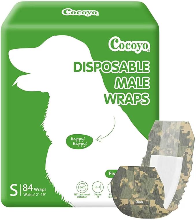 COCOYO Disposable Male Dog Wraps, Small Size, 84 Count, Super Absorbent, Breathable, Wetness Indicator