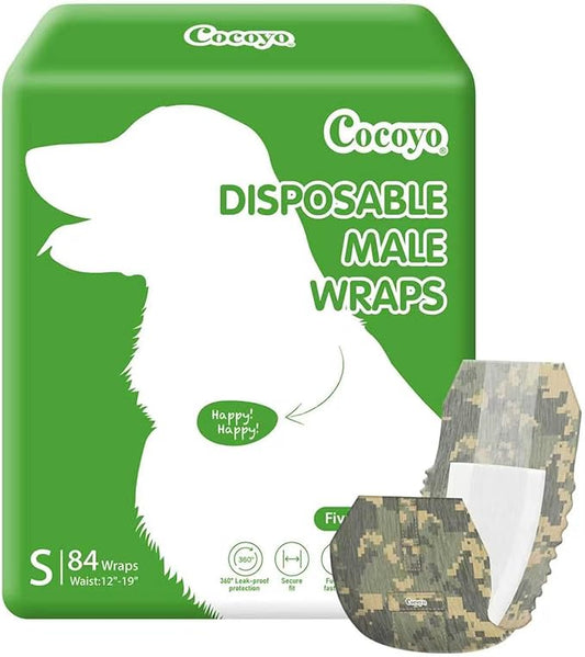 COCOYO Disposable Male Dog Wraps, Small Size, 84 Count, Super Absorbent, Breathable, Wetness Indicator