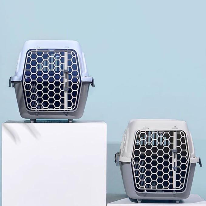 Plastic Cat Cage, Puppy Car Carrier with Door Locks and Handle, Portable Cat Travel Crate for Vet Visits Long Distance Trips(Blue)