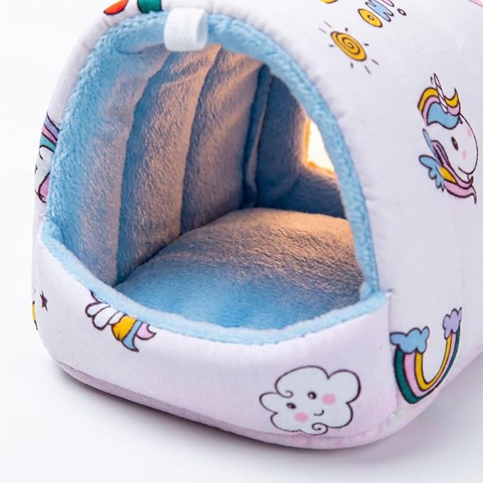 Guinea Pig Hideout 9.84 Inch, 4 Pack Small Animal Bed with Secure Hooks, Washable Fleece House for Guinea Pigs, Rabbits, Chinchillas, Hedgehog, Hamsters, Ferrets (Multi Patterns)