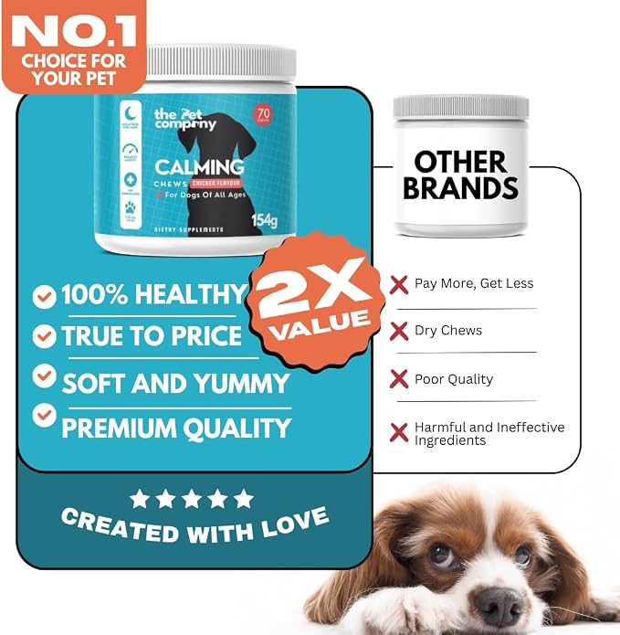 TPC Calming Chews for Dogs – 70 Soft Chicken-Flavored Treats for Anxiety Relief, Fireworks & Thunderstorm Stress, Separation, Sleep Aid & Hyperactivity – Natural Melatonin & L-Tryptophan