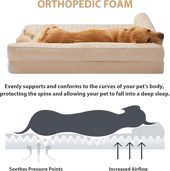BFPETHOME Orthopedic Dog Beds for Large Dogs-Waterproof Sofa Dog Bed with Removable Washable Cover, Big Pet Bed with Waterproof Lining and Nonskid Bottom,Pet Bed for Large Dogs