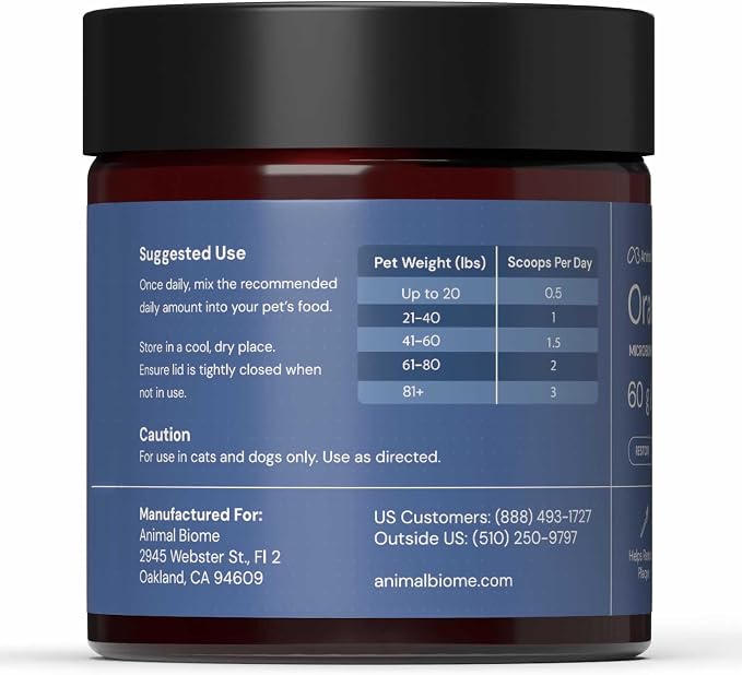 Animal Biome Dental Powder for Dogs & Cats, 60g (180 Scoops) – Oral Cleanse Phage + Kelp Prebiotic Dog Teeth Cleaning Powder, Supports Clean Teeth, Fresh Breath, Sprinkle-on Daily Food Topper w/Scoop